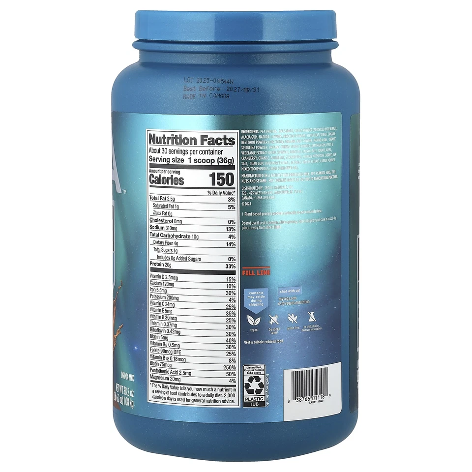 Proteína de origen vegetal, proteína premium + nutrición, chocolate, 2 lb 6,2 oz (1,08 Foto 2 de 2