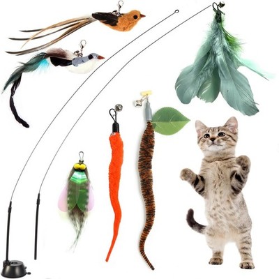 9 Pcs Interactive Cat Feather Toys for Indoor Self Play & Exercise, Cat Wand ...