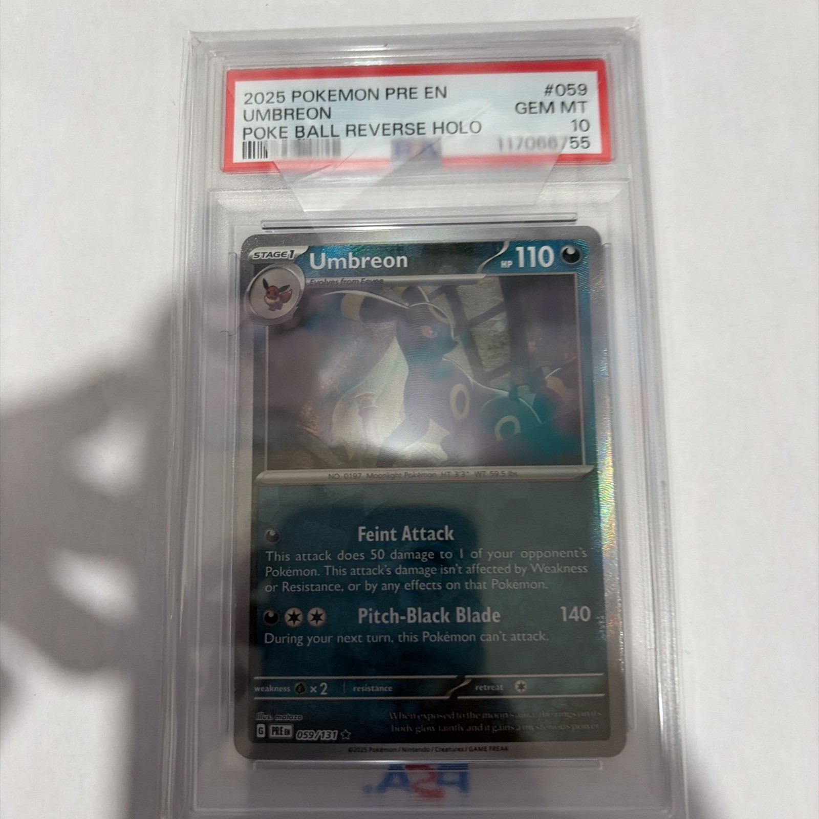 2025 POKEMON PRE EN-PRISMATIC EVOLUTIONS #059 UMBREON POKE BALL REV HOLO PSA 10