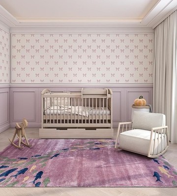 Handgeknüpfter Viskose Teppich Farbe Rosa und Lila Design Luxus Carpet Rug