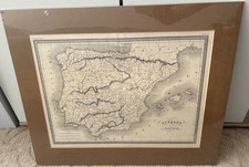 Kupferstich-Landkarte Portugal & Spanien um 1820 Inkl Zertifikat + Verschweißt