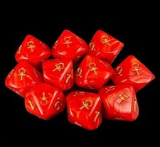 Pearl Red & Gold Ankh 10 x D10 Dice Set - new!! in box