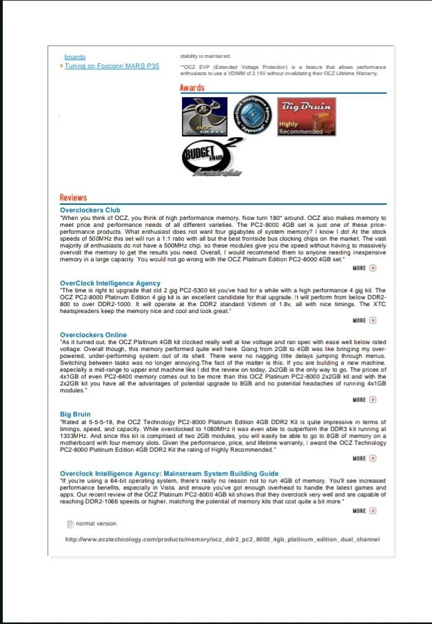 4x2GB (8GB kit) 64bit OCZ Platinum Edition DDR2-8000 1000MHz 5-5-5-18 - Image 4 of 4