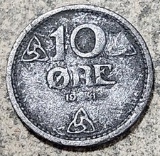 NORWAY 🇳🇴 TEN (10) ØRE COIN 1941 (GERMAN OCCUPATION / WARTIME)