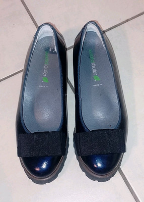 Waldläufer Slipper Halbschuhe Ballerina Leder Gr.37 Weite H dunkelblau Schleife 