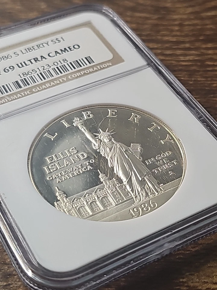 1986-S $1 Silver NGC PF69 Ultra Cameo Liberty Dollar 90% Coin HEAVY GOLD TONING - Image 3 of 4