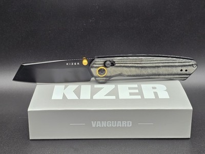 Kizer Madrac Knife 3.13'' Nitro V Blade Black Micarta Handle With Gold Accents 