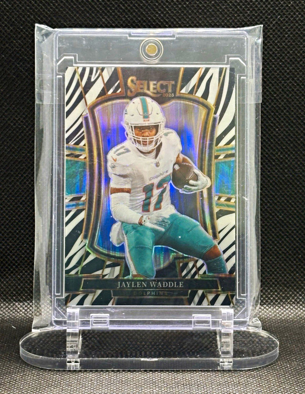 Panini 2025 Select Jaylen Waddle Premier Level Zebra Prizm #182 Dolphins