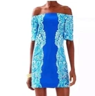 Lilly Pulitzer Short Brilliant Blue Tiana Off the Shoulder mini Dress Women's S