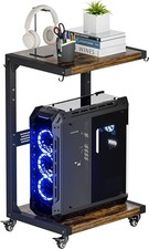 Computer Tower Stand, 2-Tier Metal CPU Holder Stand with Lockable Wheels, Black