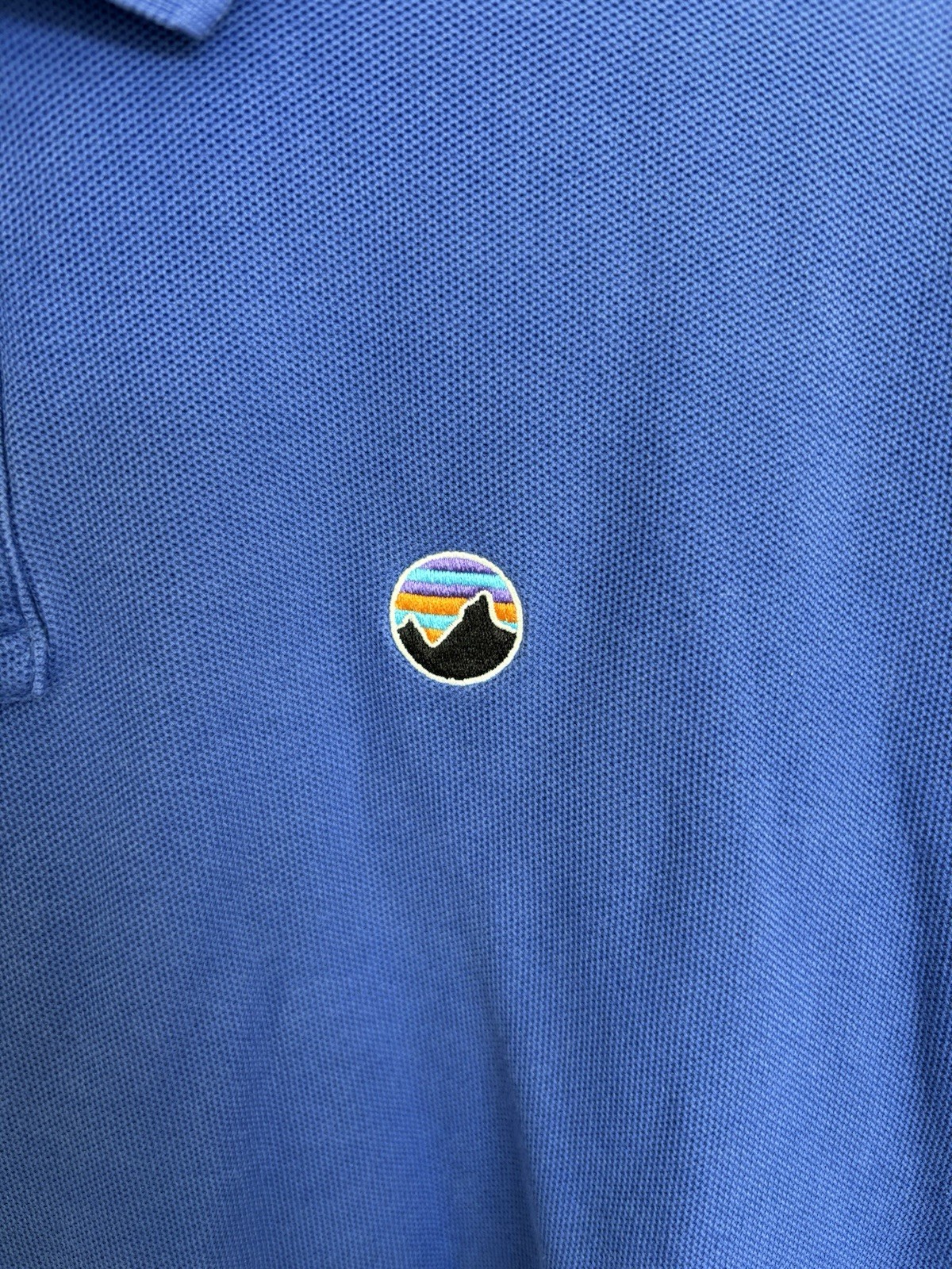 Patagonia Mens Short Sleeve Organic Cotton Blue Polo Fitz Roy Size Large EUC thumbnail 5