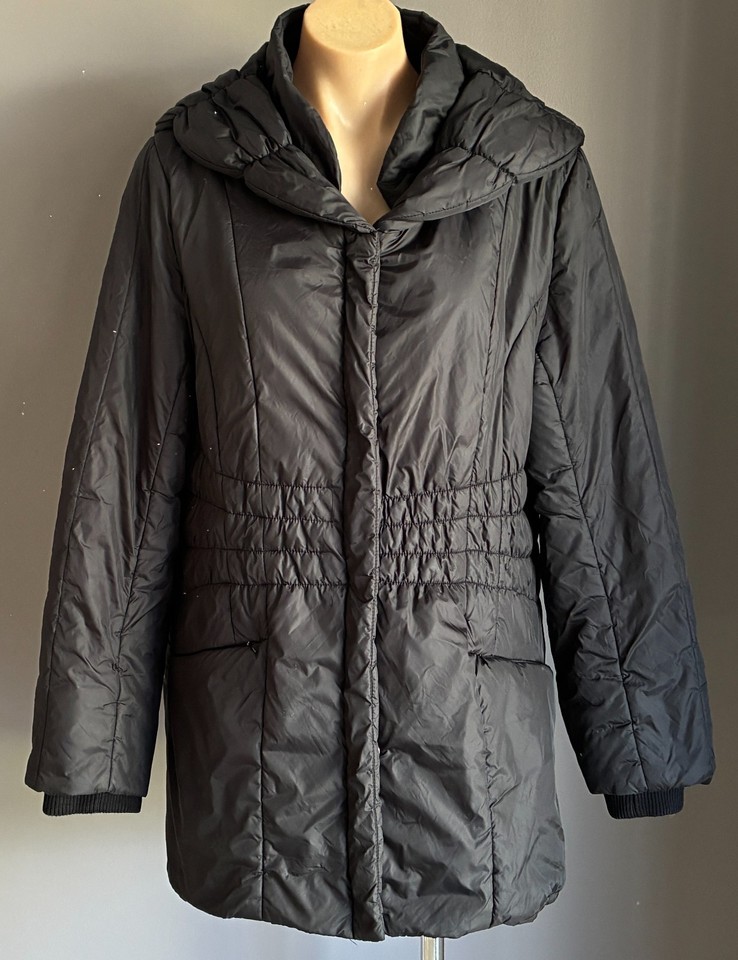 SUZANNE GRAE Black Puffer Jacket Size L High Neck Long Sleeves Zip Front Pockets