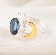 London Blue Topaz Gemstone Handmade 925 Solid Sterling Silver Jewelry Ring