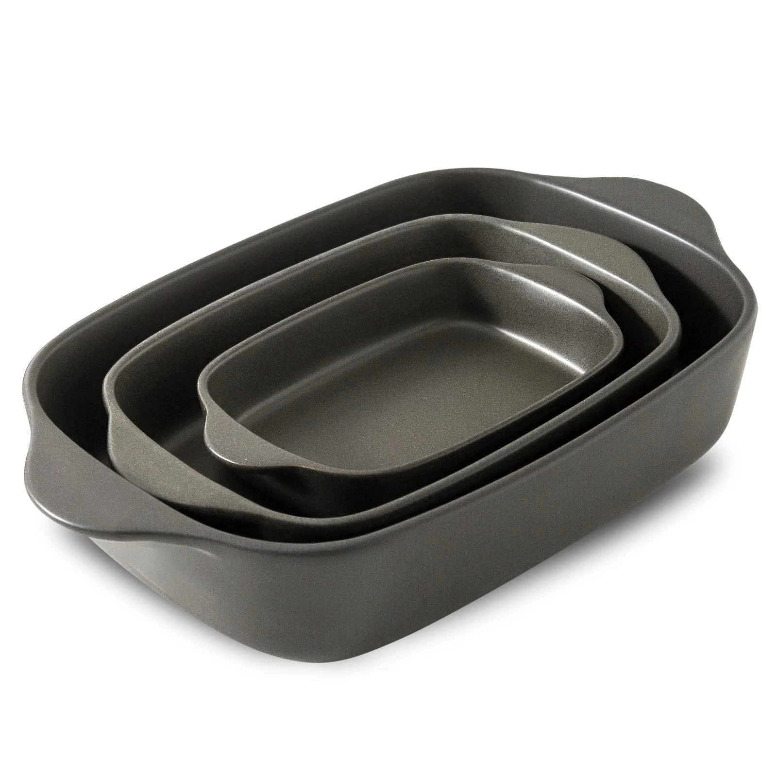 Tikooere Casserole Dishes for Oven, Stoneware Baking Set of 3, Matte Black