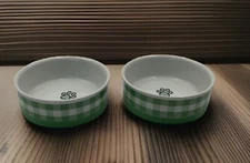 Set Of 2 Bone Dry Ceramic Pet Bowls W/ Silicone Bottom To Prevent Sliding 6”