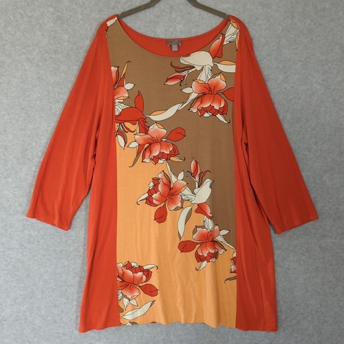 J Jill Wearever Collection Damen Top Tunika Blumen Orchideen Burnt Orange XL - Bild 3 von 9