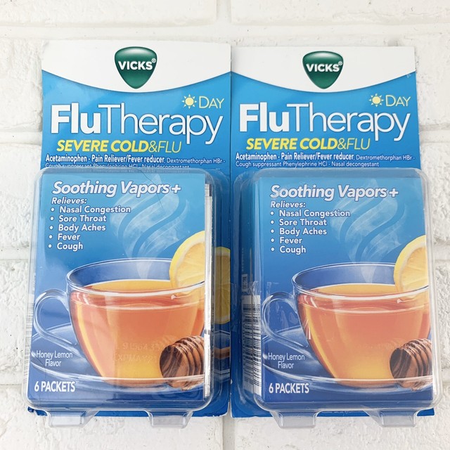 Vicks Flu Day Therapy Severe Cold Flu Honey Lemon Tea 2 Packs 6 Packets