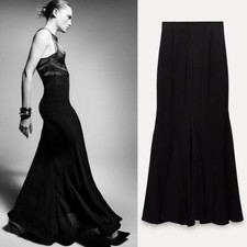 ZARA WOMAN HIGH-WAIST FLARED HEM ZW COLLECTION LONG SKIRT BLACK 8849/389 SZ S