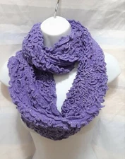 Purple Silver Shiny Infinity Loop Warm Winter Scarf Fluffy Ruffle Long Hoop Knit
