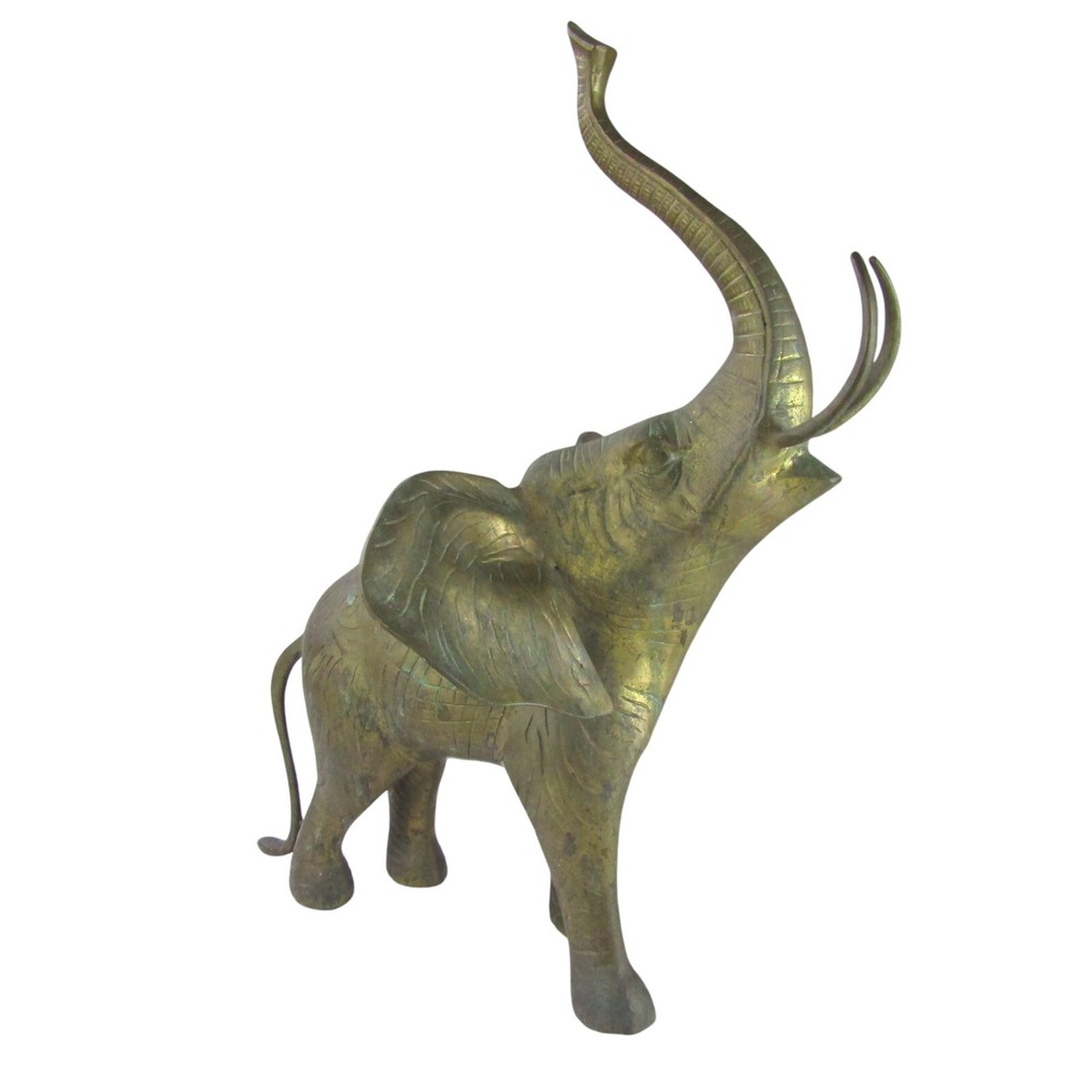 Vintage Brass Elephant Statue Trunk Up Large Ears 20