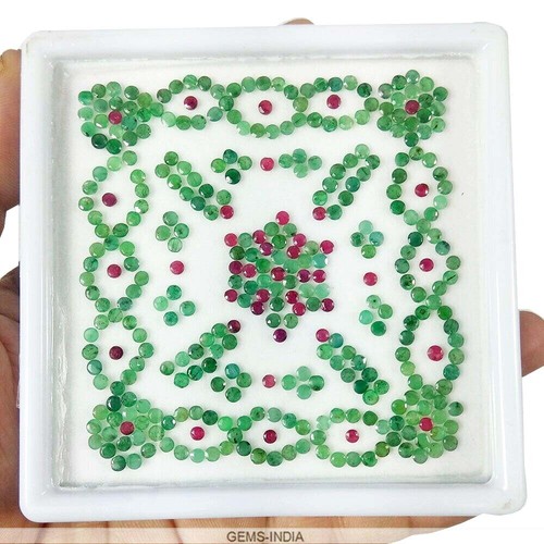 Round Cut Natural Emerald & Ruby 347 Pcs Lot 2-2.5mm Loose Gemstone 34.10 Cts