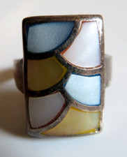 925 Sterling Silver Real Multi-Color Mother-of-Pearl Ring Size 6