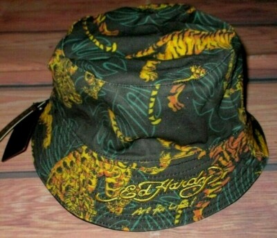 MENS ED HARDY TIGER REVERSIBLE BUCKET HAT ONE SIZE