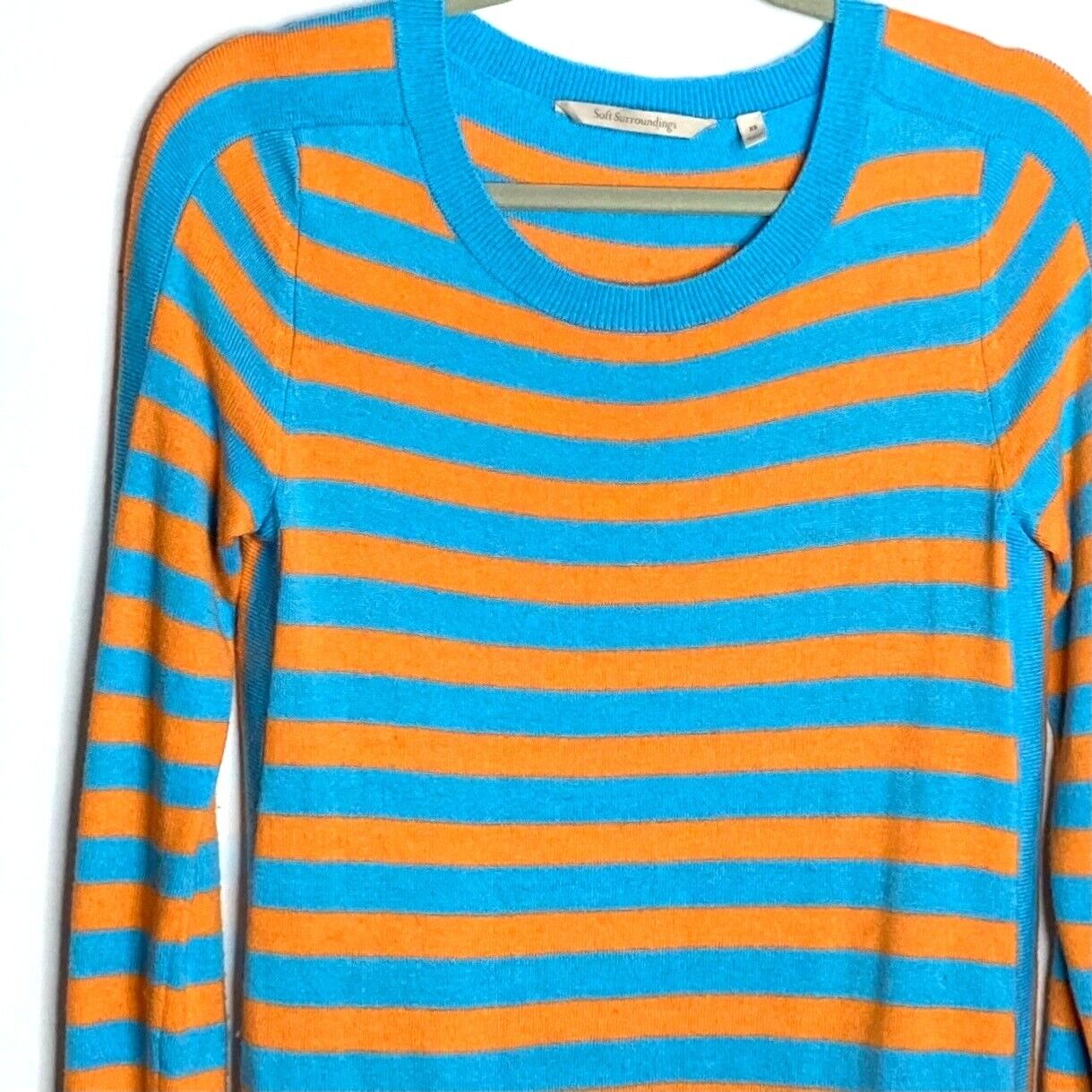Soft Surroundings Orange Blue Striped Viscose Wool Cashmere Sweater Cozy Sz XS