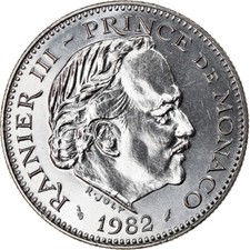 [#911018] Moneta, Monaco, Rainier III, 5 Francs, 1982, MS(63), Miedź-Nikiel, KM: