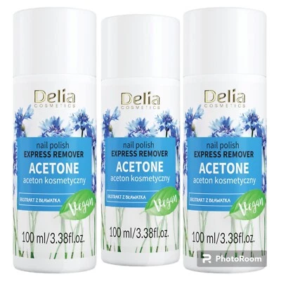 Delia Cosmetics Nail Polish Remover Express 100% Acetone 3 x 100ml Vegan