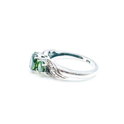 Sterling Silver Emerald Three-Stone Diamond Accent Ring Size 5.25 - Picture 4 of 5