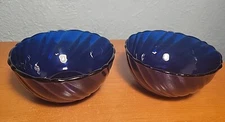Vereco Duralex Bormioli Rocco Rivage Swirl Cobalt Blue Dessert Bowl Set of 2