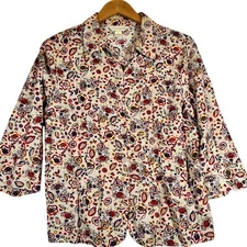 CHRISTOPHER & BANKS Linen Blend Paisley Button Down Womens Size M