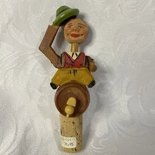 Carved Wooden Mechanical Man Keg  5" W/Original Sticker