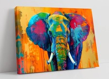 COOL MULTI COLOUR ELEPHANT HOME DECOR FRAMED CANVAS WALL ART PICTURE PRINT