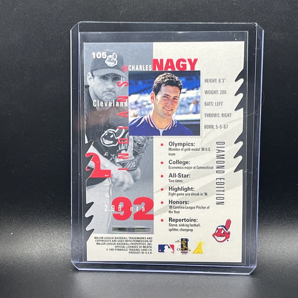 Charles Nagy 1997 Pinnacle Inside Diamond Edition Die Cut #105 Indians - Image 2 of 2