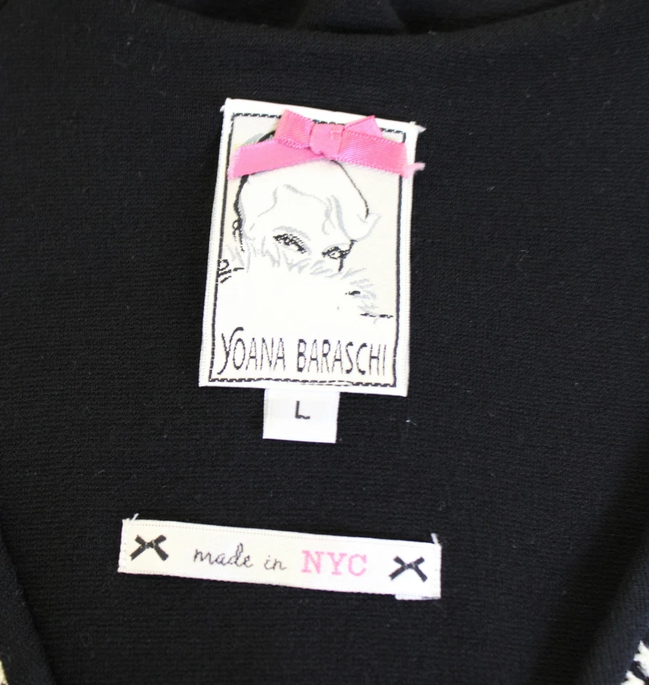 Vestido Yoana Baraschi Negro Blanco Tejido Encaje Crochet Cuello en V Talla L Manga Casqui Foto 4 de 4