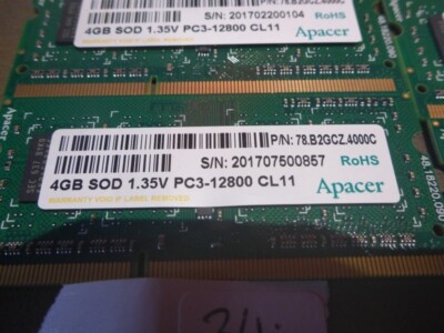 2 x 4GB APACER 78.B2GCZ.4000C  SOD 1.35V PC3-12800 CL11 NOTEBOOK MEMORY