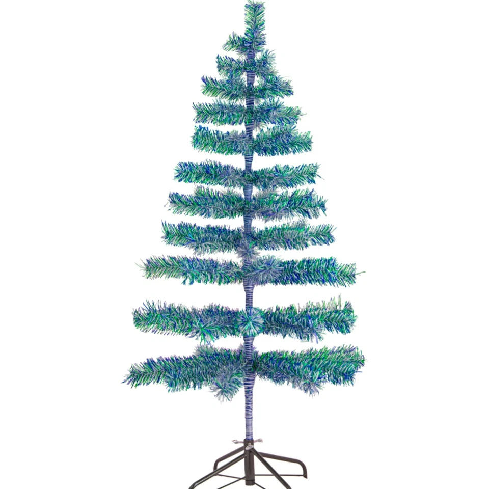 Shiny Blue and Matte White Firework Tinsel Christmas Tree Stand Included - Image 2 of 4