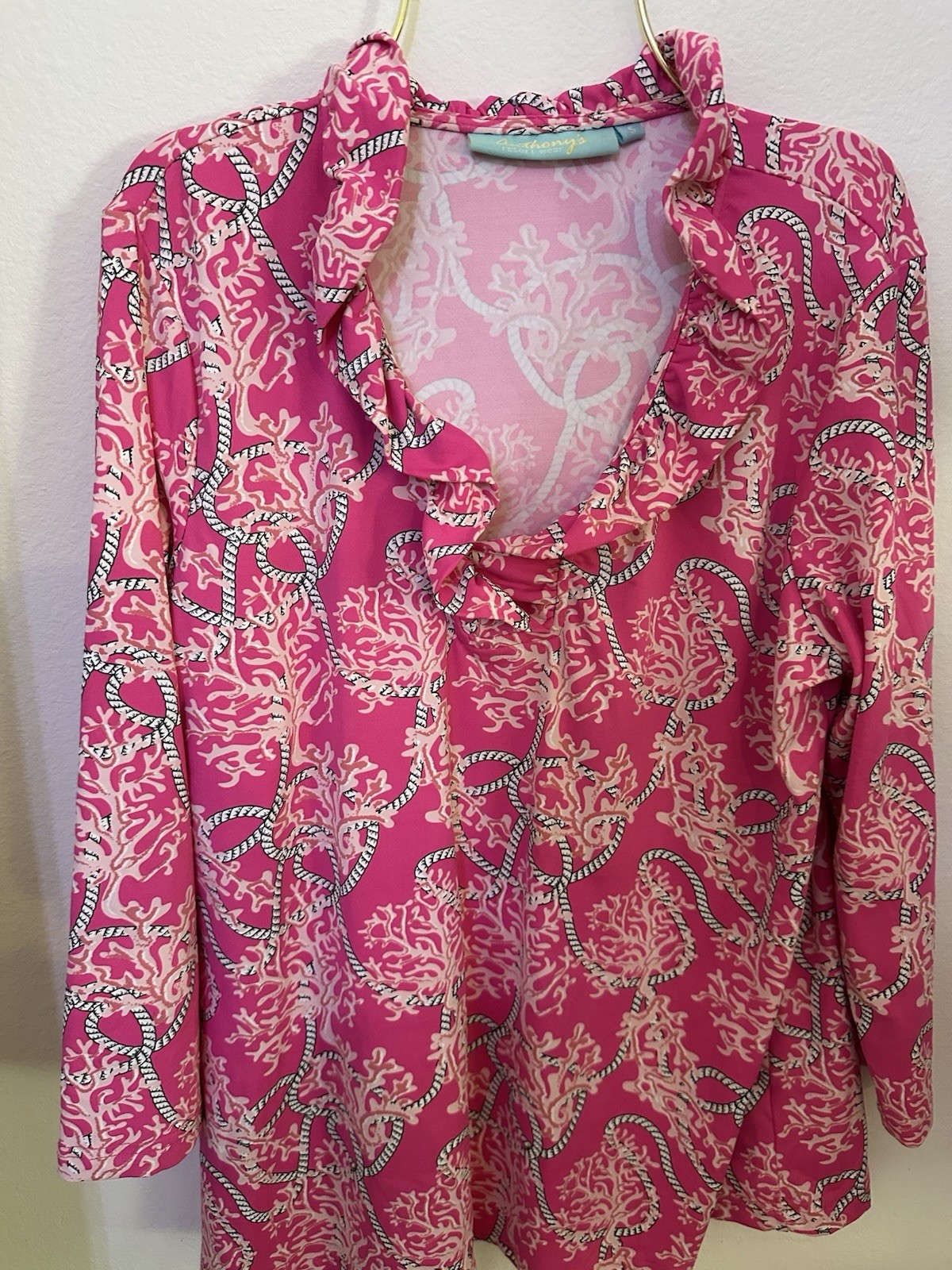 Anthony's Women's Resort Top, sz S, Wrinkle Free, Beach, Nautical, Coral vibes
