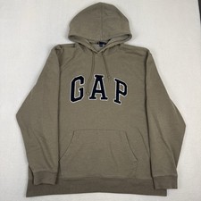 Gap XXL Brown Hoodie Spellout Logo Fleece Pullover Sweatshirt Men's Taupe