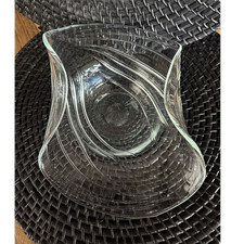 Clear Swirl Art Glass Decorative Bowl Abstract Shape 9" Glossy Finish