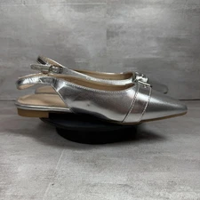 Top Moda Shoes Womens Size 6 Silver Slingback Pointed Toe Buckle Flats Garner-1