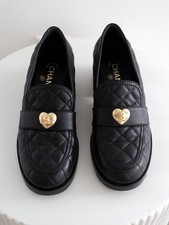 Chanel Black Gold CC Heart Lambskin Heel Loaf...