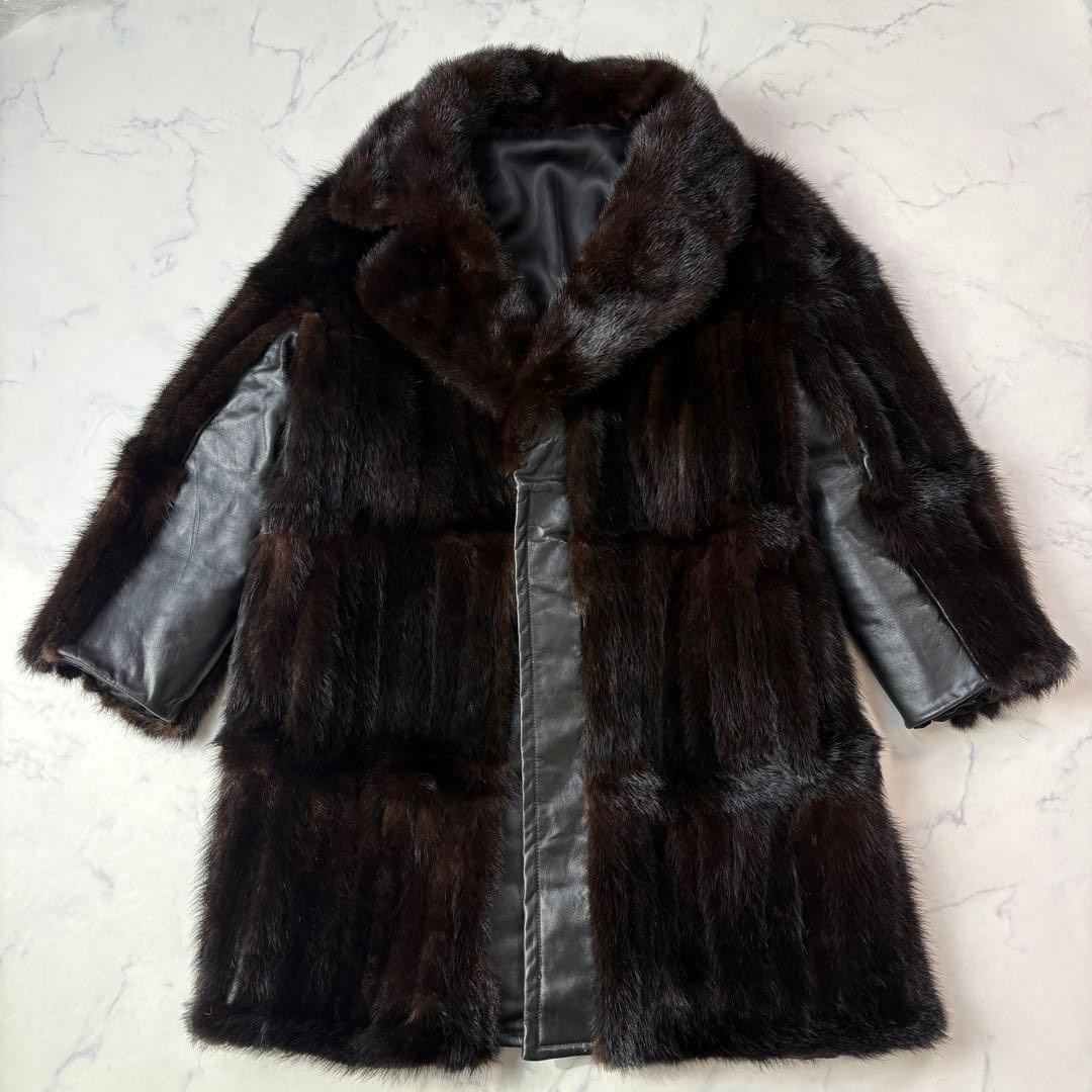 Demi Buff Mink and Cowhide Combination Coat Unisex Open Front From Japan image 3