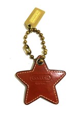 NICE Coach Vintage Brown Whiskey Leather Large Star Key Fob Keychain Bag Charm