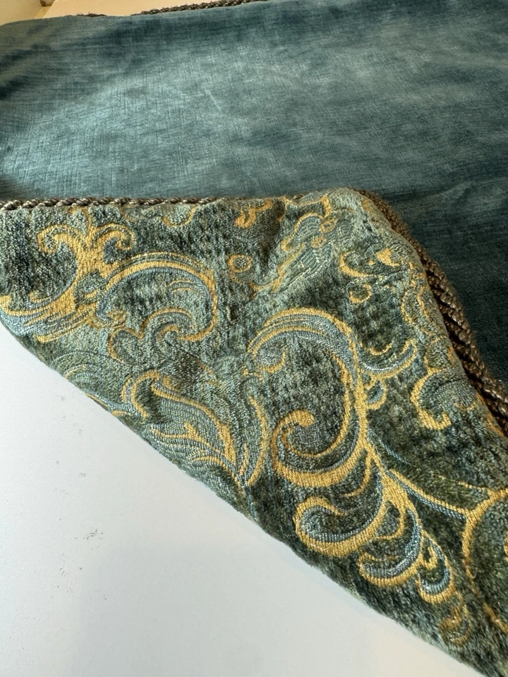 Arhaus Teal & Gold Damask and Velvet Pillow Cover 18x18 Regencycore Glam (two) - Image 4 of 4