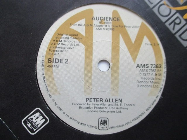 Peter Allen "I Go To Rio" A&M UK PROMO 7" Single EX! - Image 2 of 3