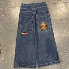 JNCO Buddha Dark Stone Wide-Leg Skater Jeans 36x32 Vintage 90s Made In USA🐯