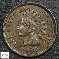 1899 Indian Head Copper Cent 1C (Lustrous AU Almost Uncirculated)